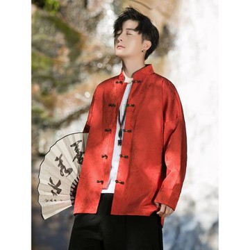 中國風紅色訂婚禮服外套男士春秋季新中式改良唐裝潮流大碼夾克男
