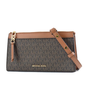 MICHAEL KORS 專櫃款 Empire 緹花LOGO防刮拉鍊肩背/斜背二用包-咖啡色