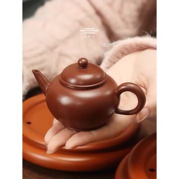 潮州手拉壺劉金城純全手工潮汕紫泥黑金剛水平壺烏龍茶紫砂壺沖罐