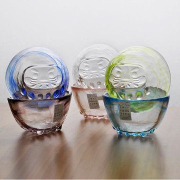 日本進口津輕手工玻璃琉璃燒酒杯日式青梅冷小酒杯達摩富士山清酒
