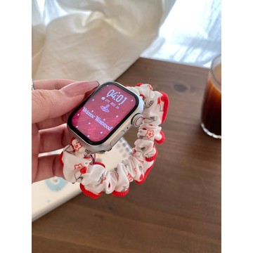 適用於 Apple watch 11 10 9  紅色波點可愛髮圈 蘋果手錶腕帶40 41 42 44 45 46mm