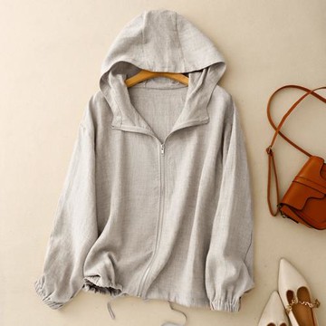 女裝大碼胖mm上衣2025春秋休閑復古寬松百搭連帽外套罩衫防嗮衛衣