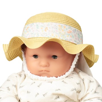 akachan honpo - 嬰幼兒波浪邊帽-可洗可折疊附防曬遮陽布-淺卡其色