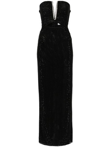 Abito lungo in jersey nero con strass-6