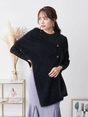 【SET ITEM】毛絨拼接斗篷披肩+羅紋針織衫(1D24L2C0140) - earth music&ecology