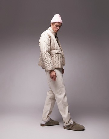 Topman vertical puffer jacket in stone-Neutral