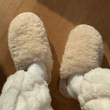 女冬季簡約時尚包頭毛絨鞋休閑學生居家用防滑保暖純色棉拖鞋