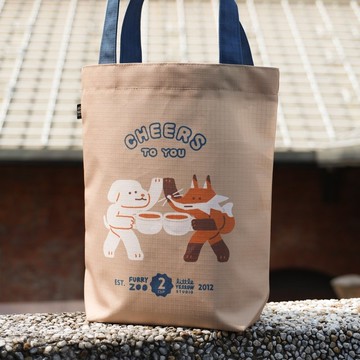防潑水手提袋 環保袋 購物袋 - 狗狗狐狸茶