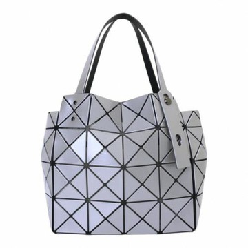ISSEY MIYAKE 三宅一生-BAOBAO 幾何方格4x4 手提寶石包(銀灰色)大款/亮面