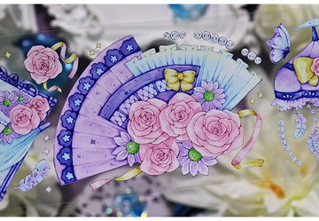 OKMT新七天手帳咕卡谷美流麻唧托膠帶貼紙 玫瑰花扇 水晶特油