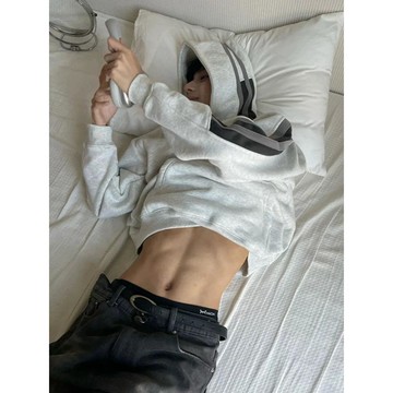 時尚潮流連帽大學T男秋冬新款休閒百搭寬鬆上衣男