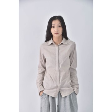 (S) net棉質條紋棕色長袖上衣二手衣