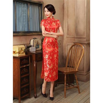 2026新款演出服長款旗袍裙織錦緞復古修身表演長裙中國風改良褲裙