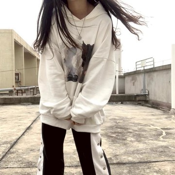 冰火兩極印花連帽衛衣女國潮牌情侶寬松秋春季設計感新款外套帽衫