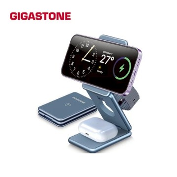 【Gigastone】三合一 23W折疊式磁吸無線充電座(WP-9330G)支援手機/耳機/手錶充電 台灣公司貨