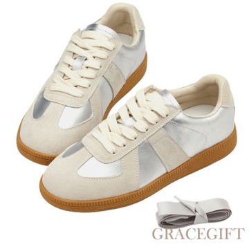 【Grace Gift】輕盈必備2WAY緞帶機能德訓鞋 銀