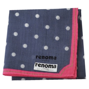 renoma PARIS 日本製繽紛點點字母LOGO圖騰帕巾(灰/粉紅邊/42CM)
