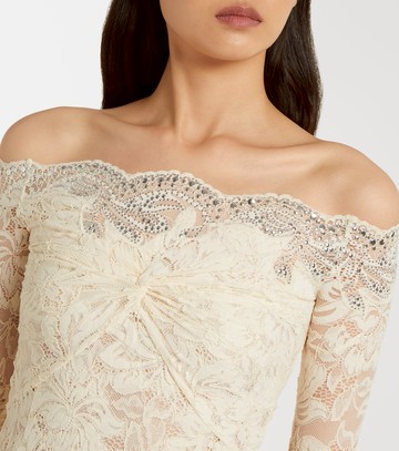Rabanne Bridal embellished off-shoulder lace midi dress