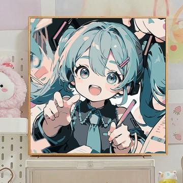 初音未來 數字油畫 diy充填手繪油彩畫 卡通動漫解悶裝飾掛畫