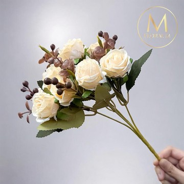 以後都走花路吧🌷快速出貨【Floral M】法式復古玫瑰小花園奶油黃仿真花花材（1入組）