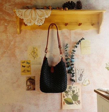 【現貨】Handmade手工編織/編織手提包/購物袋/肩背包/金屬黑色