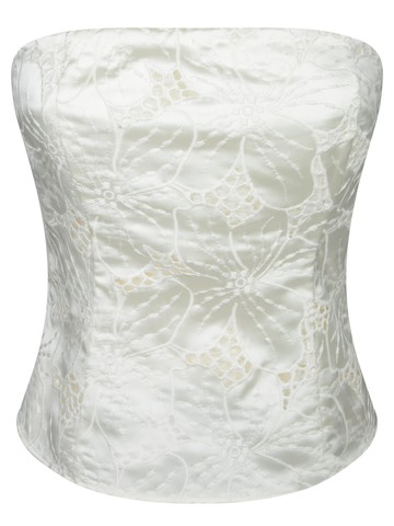 Genny White Floral Stretch Satin Strap Top