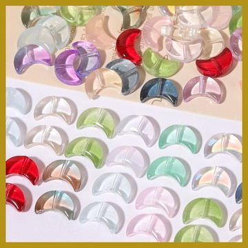 （20顆/包）12x17mm新款琉璃胖月亮中孔透彩玻璃珠 diy手工項鍊手鍊串珠 串珠材料 串珠材料包 珠珠材料 手串材