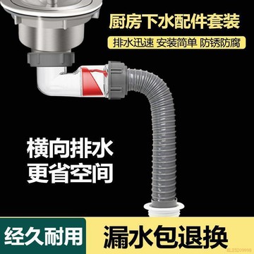 桃園出貨✨廚房洗菜盆下水管洗碗池橫向側排單水槽排水管省空間防臭配件套裝