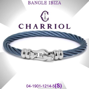 CHARRIOL夏利豪 Bangle Ibiza伊維薩島鉤眼藍鋼索手環-精鋼飾頭S款 C6(04-1901-1214-5-S)