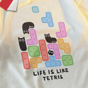 S~XL 俄羅斯方塊黑貓 純棉 短T 情侶T【Y0958】MIT 情侶裝  短袖T 班服 團服 萌寵 潮T 長T