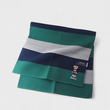 RALPH LAUREN POLO BEAR小熊刺繡彩色橫條純棉手帕領巾(綠色 48×48cm 日本製 )