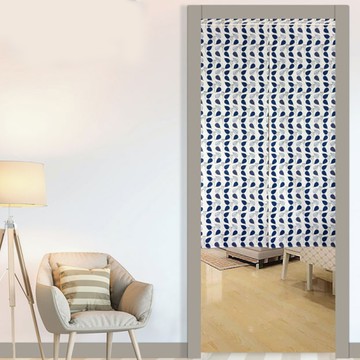 LASSLEY 蕾絲妮 日式棉麻門簾  90 x 150cm  葉葉相連 白色 + 藍色 + 灰色