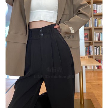 黑色闊腿褲女春秋冬高腰西裝褲百搭顯瘦拖地直筒梨形身材褲子【步行者戶外生活館】