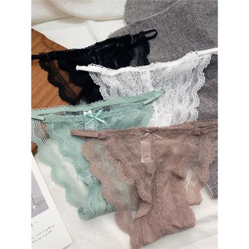 低腰性感蕾絲三角褲女透明誘人歐美內褲薄款夏新純色鏤空底褲