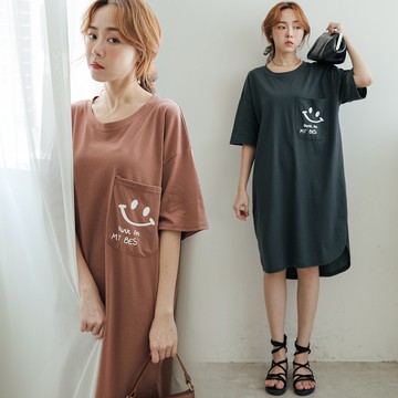 ★限時下殺$238★MIUSTAR 正韓-微笑單口袋棉質長洋裝(共3色)0207預購【NL0812RE】