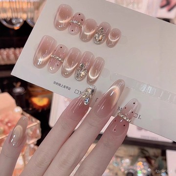 🌈甜美風穿戴甲🌈【露露波點】純手工穿戴甲輕奢光療貓眼高級純手作美甲10片裝批髮純手工穿戴甲顯白美甲片高級感穿戴甲 GSS