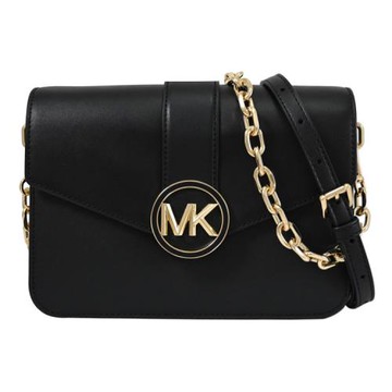 MICHAEL KORS CARMEN 金屬LOGO皮革翻蓋鏈帶兩用包.黑