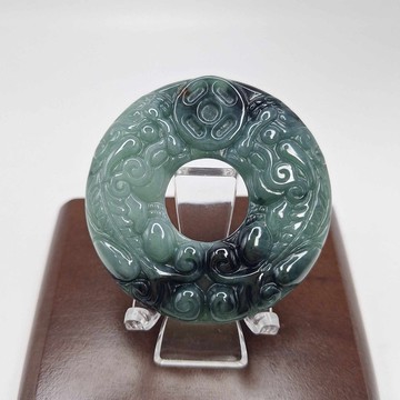 緬料深藍水飄花雙貔貅 錢幣 平安扣吊墜 | 天然緬甸玉A貨翡翠