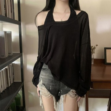 【防曬冰絲涼感】防曬衣服 女 夏季 新款 辣妹 罩衫 寬鬆 防紫外線 冰絲 薄款 長袖 T恤 ins 上衣 罩衫上衣