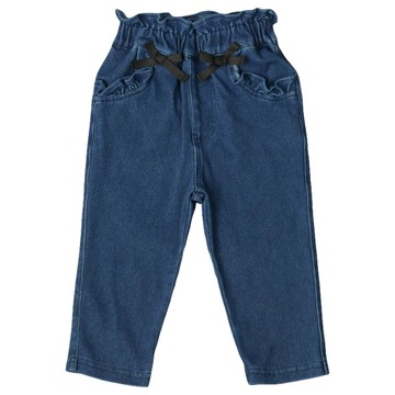 akachan honpo - 10分褲-口袋荷葉邊-深藍色