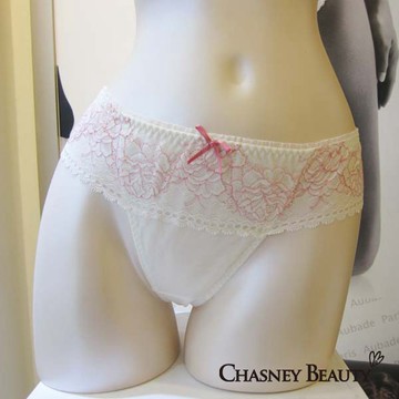 Chasney Beauty法式蕾絲寛版丁褲S號(白粉紅)