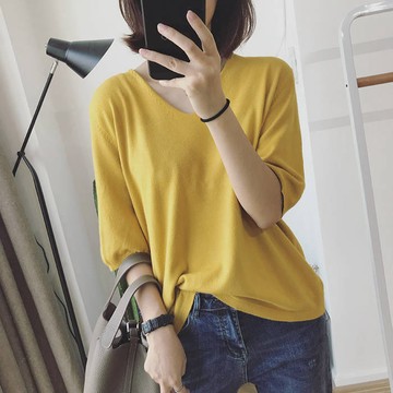 【雅韻衣櫥】長袖t恤女春夏打底針織衫v領學生韓版寬鬆中袖毛衣上衣大碼女