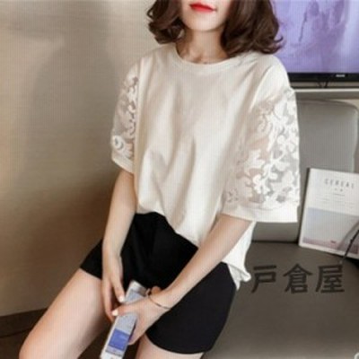 白 Tシャツ  レディース 夏 無地 半袖Tシャツ レース切り替えトップス パフスリーブ ブラウス おしゃれ 大きいサイズ 韓国風 大人 通勤  着痩せ 卒業式 白 Tシャツ レディース 夏 無地 半袖Tシャツ レース切り替え