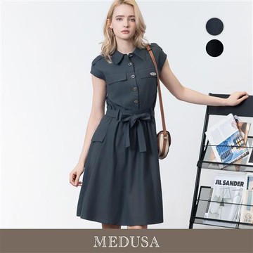 現貨【MEDUSA 曼度莎】軍風肩袢綁帶休閒洋裝 - 2色（M-XL）｜休閒短洋裝 風衣洋裝 短洋裝