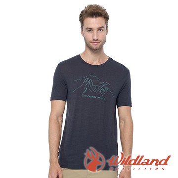 【wildland 荒野】男100%美麗諾150 印花短袖衣 『深灰』0B02606 戶外 休閒 運動 露營 登山 吸濕 排汗 快乾 舒適