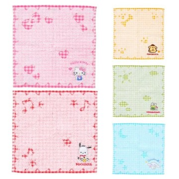 小禮堂 Sanrio 三麗鷗 棉質方巾 20x20cm (格紋款) Kitty 布丁狗 大耳狗 帕恰狗