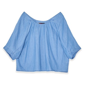 5th STREET｜女裝｜前抽細褶短袖T恤｜中古藍