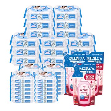 【Baan 貝恩】保養柔濕巾80抽15包+20抽24包+【SARAYA】愛樂寶 寶貝無添加奶嘴奶瓶清潔補充包450ml 3入