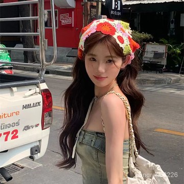 【優選精品】可愛甜美針織三角巾花朵頭巾女夏髮帶法式田園風頭飾網紅拍照ins日韓風 DGVU