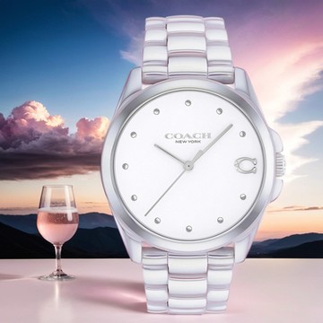 COACH Greyson 珍珠白陶瓷女錶 新年開運 送禮推薦-36mm CO14504390